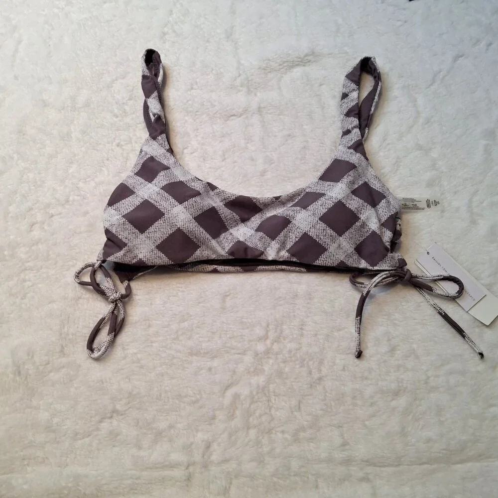 Raisins Bikini Top Bralette Swim Sz L Plaid Demi Cups Adjustable Preppy Boho NWT